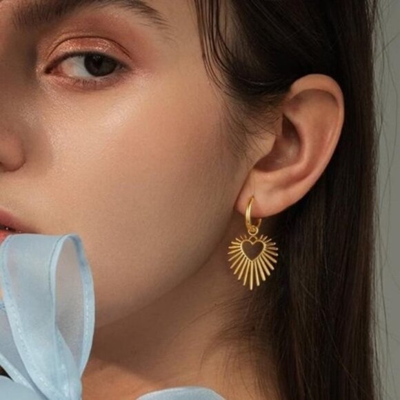 GOLD 14k Gold Plated Heart Spiked Hoop Earrings
